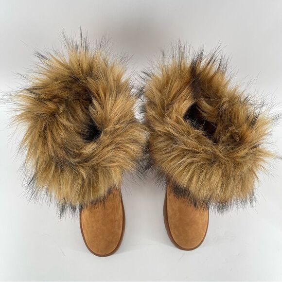Bamboo Women’s Brown Round Toe Vegan Suede Faux Fur Tall Platform Boots Size 8 - Picture 5 of 17